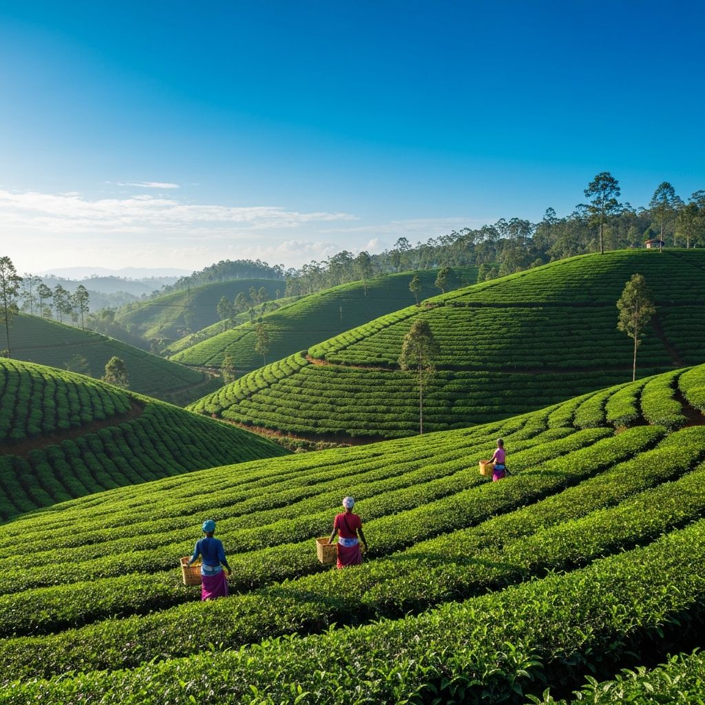 Lush Sri Lankan hill country tea plantations